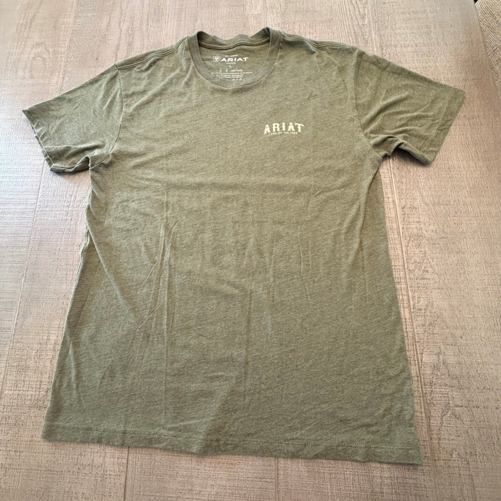 Ariat Mens Land of the Free Graphic T-Shirt Olive Green Heather Flag Large L